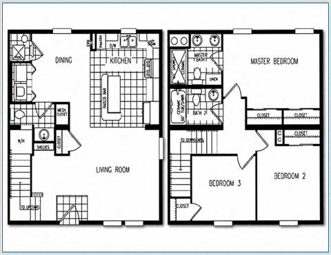 Floor plan for 3 beds, 1.5 baths